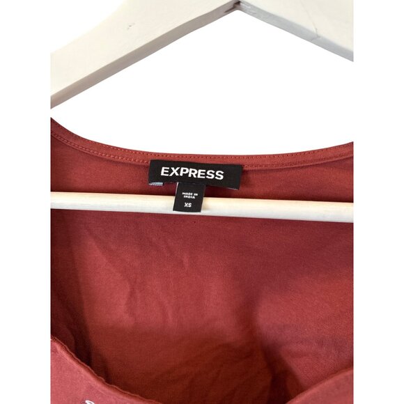 Express Red Crop Top XS Puff Sleeve Embroidered Floral Paisley Boho Holidays - Picture 3 of 6